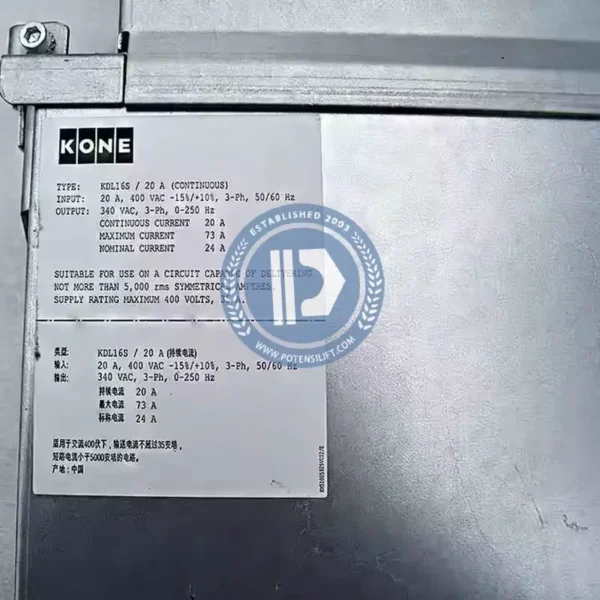 for kone elevator inverter kdl16s 20a km50080562v102
