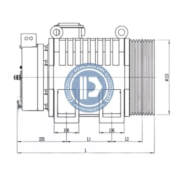 gearless traction machine mona320,630kg,1.0m/s for monadrive