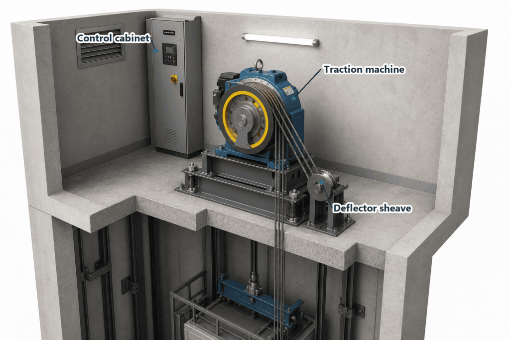 traction machine in a machine room